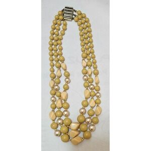 Vintage Made in Germany Yellow Green‎ Lucite Beaded Multi Strand Necklace 25"
